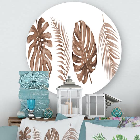 Designart - Tropical Monstera and Palm Leaf In Terracotta